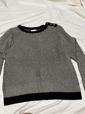 Charter Club Black and White Crewneck Sweater with Shoulder Buttons
